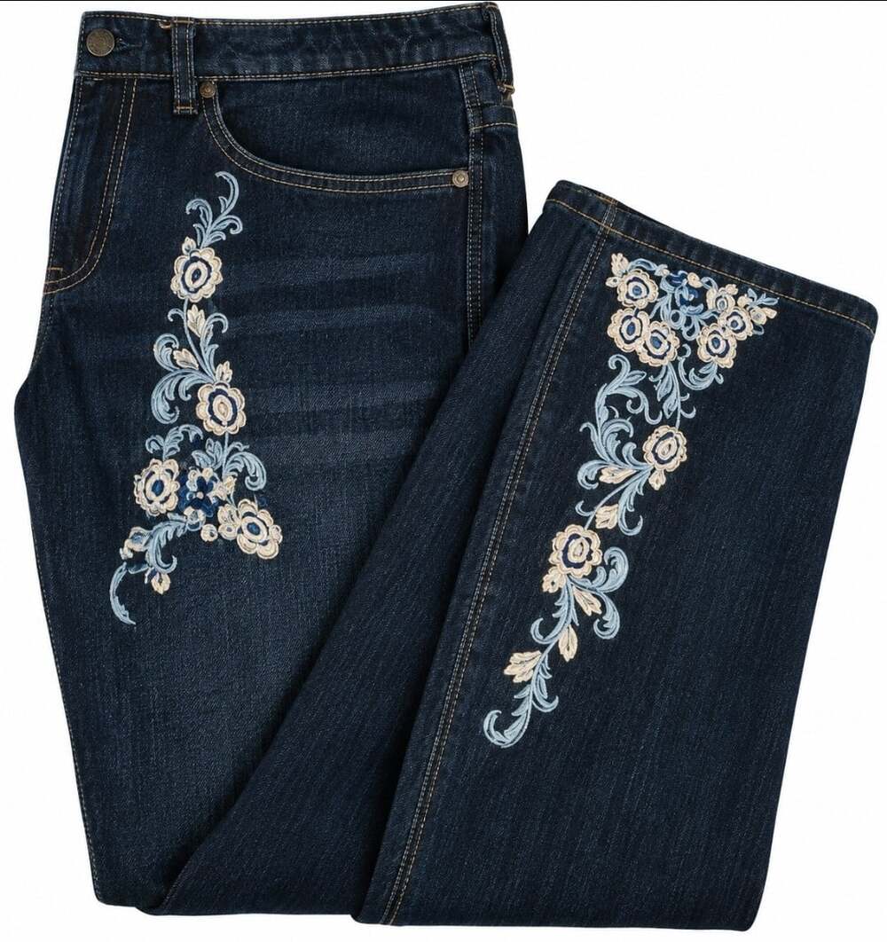 Denim 24/7 Capri Jeans Womens 32W Dark Wash Floral Print Casual Comfort NEW T100